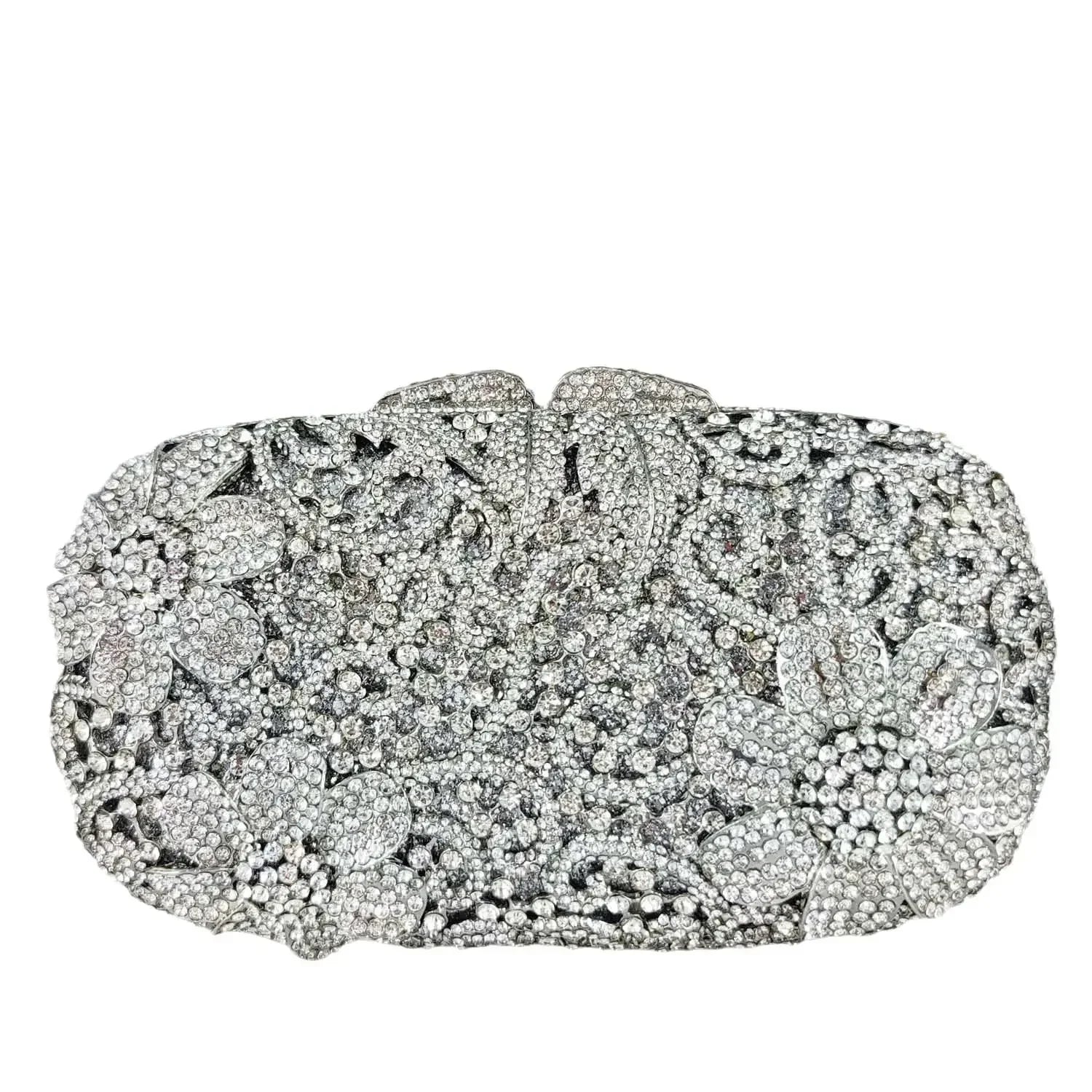 Boutique de fgg champanhe feminino flor bolsa de noite saco nupcial casamento strass bolsas festa jantar formal saco embreagem