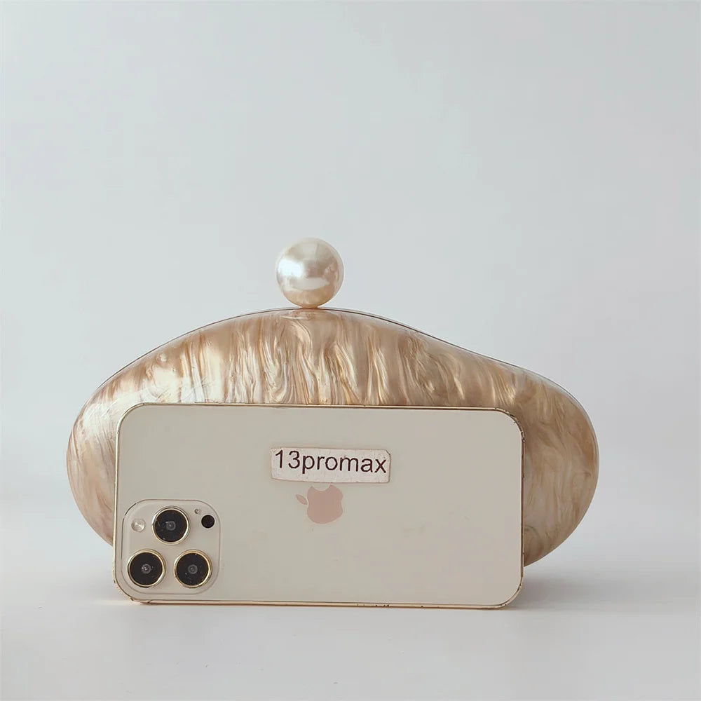 Feminino frisado pérola marrom acrílico caixa sacos de noite das mulheres mini crossbody bolsa festa nupcial verão praia bolsa embreagem carteira sacos