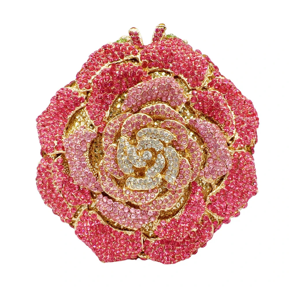 Rosa/branco cristal noite sacos de embreagem strass festa baile bolsas diamantes flor formal jantar bolsas para mulher minaudiere