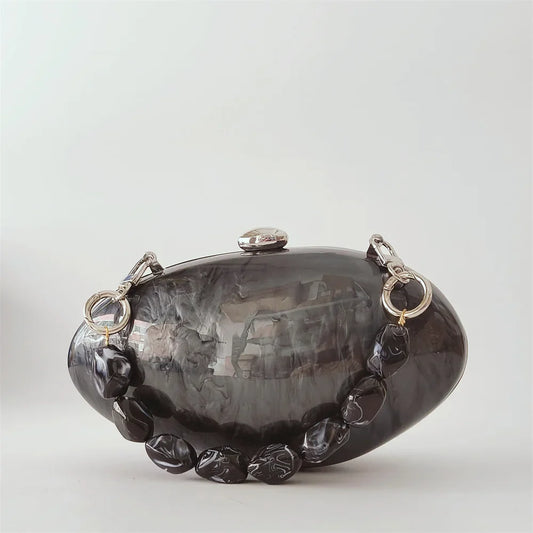 Pérola de mármore preto feminino glamouroso elegante novidade concha embreagem acrílico longa corrente cobra saco noite festa mini saco feminino