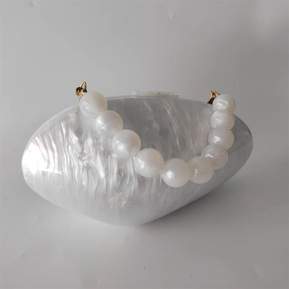 Embreagens de caixa de acrílico branco perolado feminino, mini carteira, forma irregular, festa noturna, viagem, bolsas Gilr, bolsa para mulheres