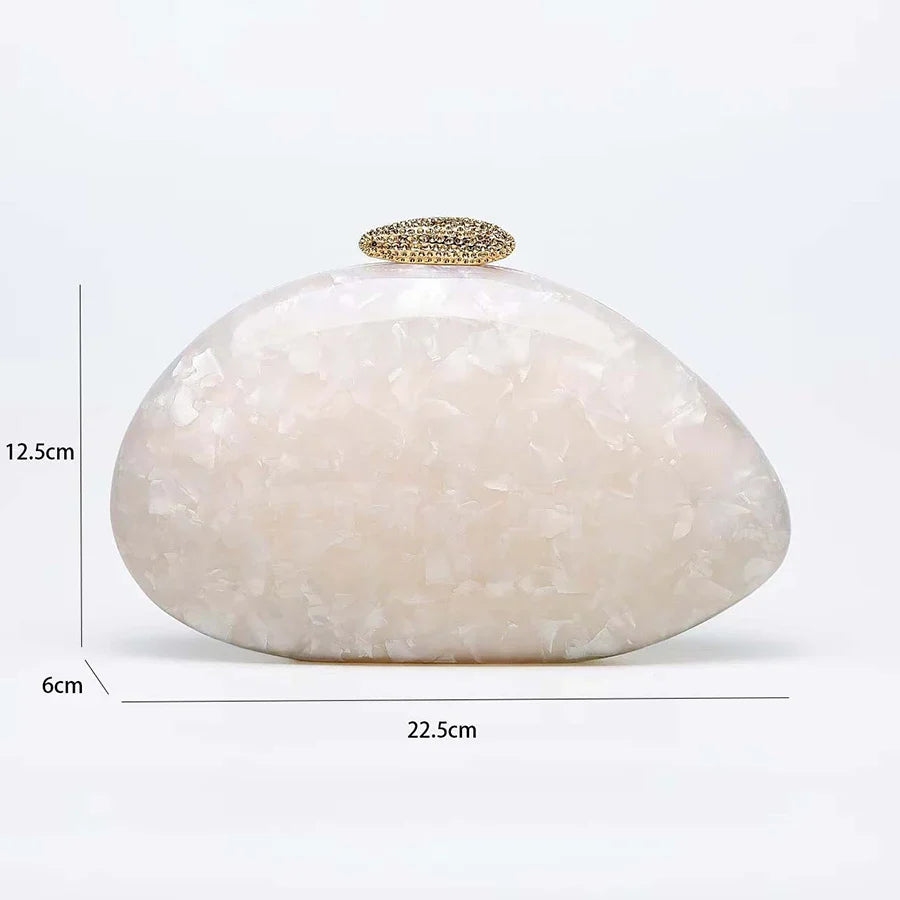 Moda feminina glamourosa elegante novidade em forma de concha bolsa de embreagem acrílico longa corrente saco de noite festa jantar banquete bolsas