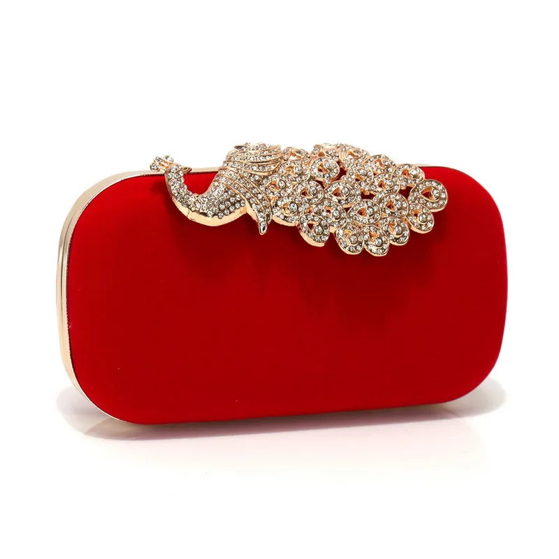 Retro preto saco de noite feminino elegante formal festa de casamento bolsas vintage veludo embreagem com pavão cristal vermelho bolsas