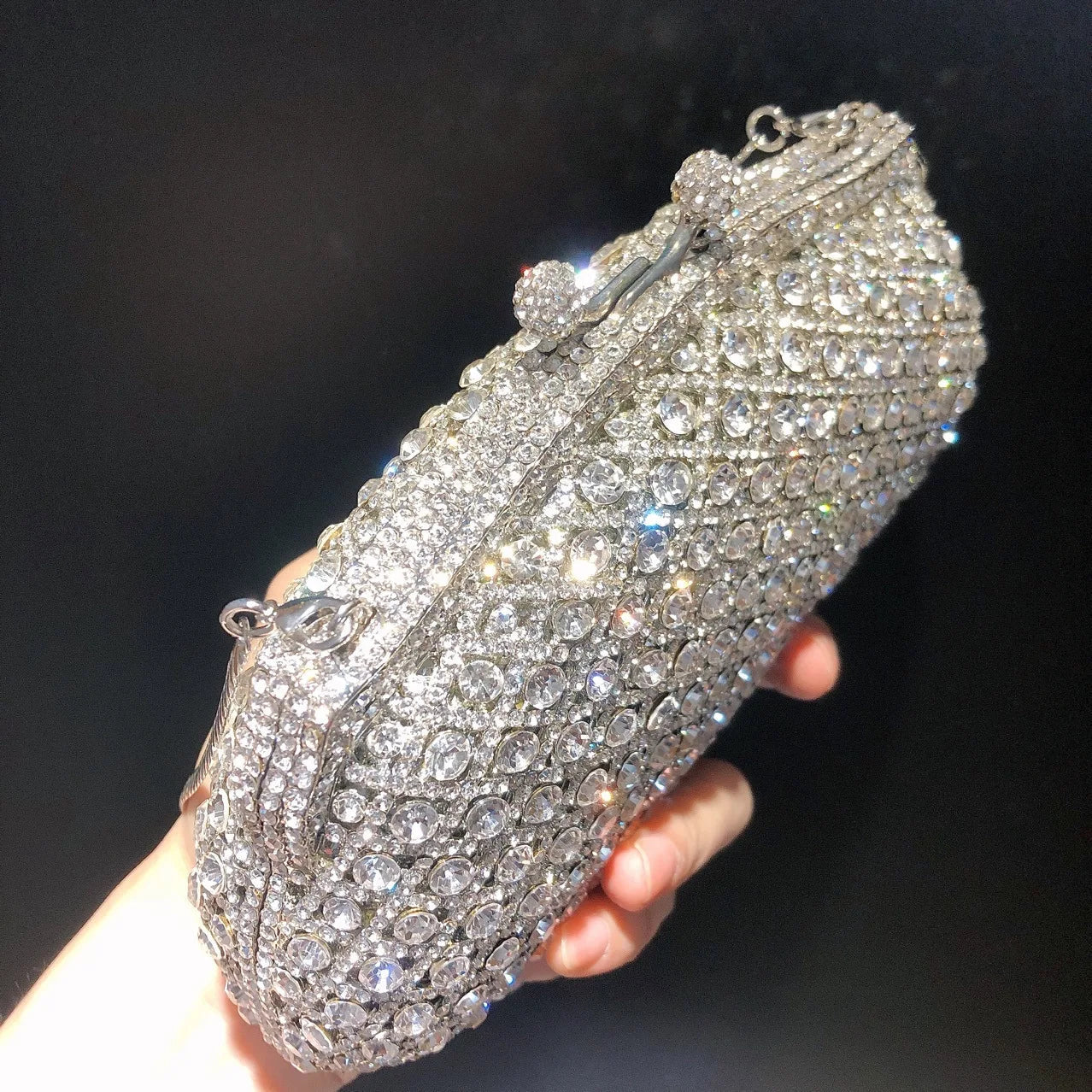 Embreagem formal de strass prateado para mulheres, bolsa elegante para banquete, festa de casamento, bolsa de cristal, bolsa nupcial luxuosa diamante