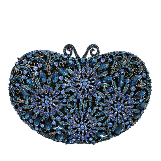 Boutique de fgg azul marinho forma de coração feminino flor embreagem sacos de noite festa de casamento nupcial bolsas de cristal strass bolsas
