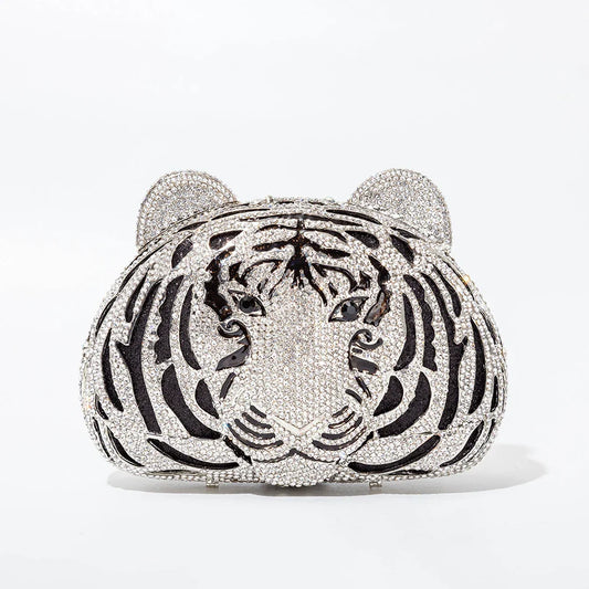 Três-d cabeça de tigre cristal noite sacos de embreagem para festa de casamento metal strass novidade bolsas e bolsas designer de luxo