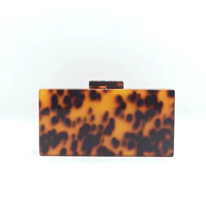 Marca de luxo bolsa embreagem do vintage âmbar leopardo impressão padrão acrílico saco elegante senhora festa casamento corrente sacos ombro carteiras