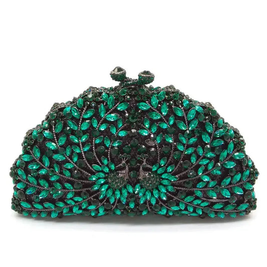 Boutique de fgg pavão verde mulheres bolsas de noite casamento cocktail cristal bolsa embreagem nupcial diamante minaudiere bolsas