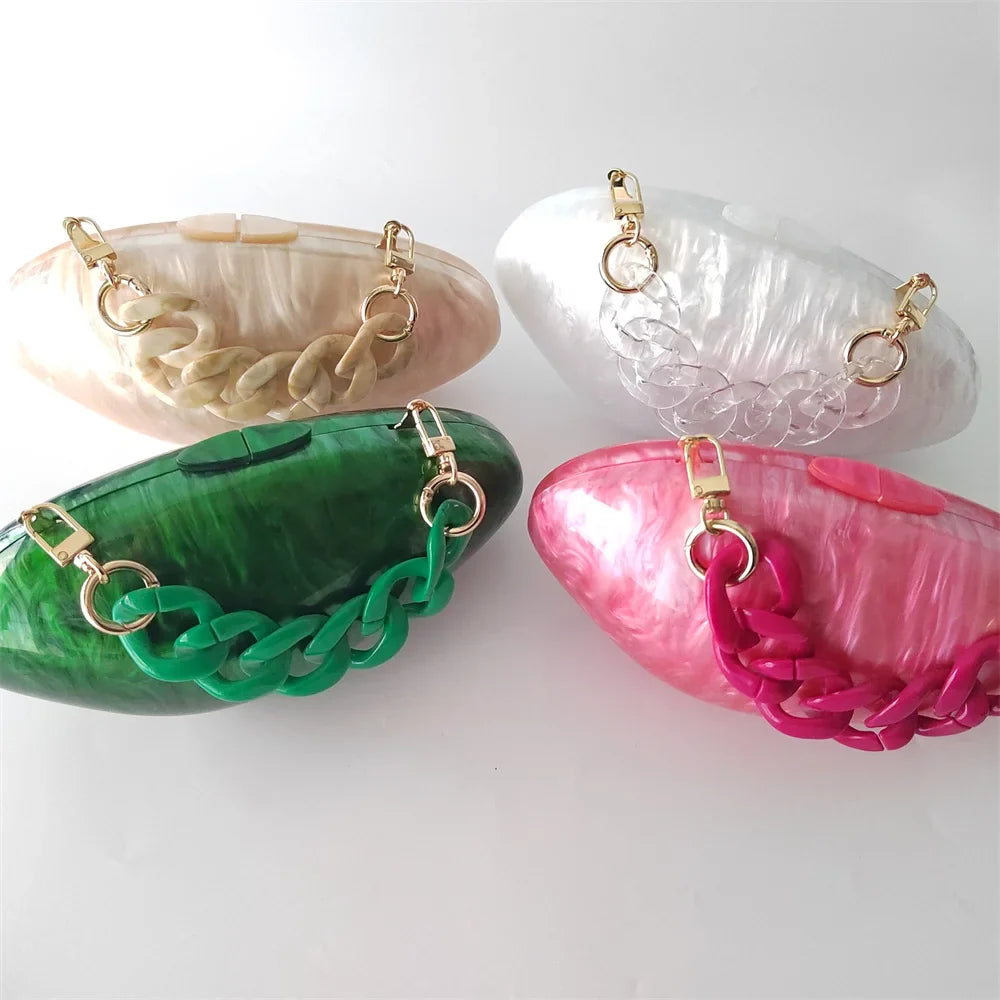 Embreagens de caixa de acrílico branco perolado feminino, mini carteira, forma irregular, festa noturna, viagem, bolsas Gilr, bolsa para mulheres