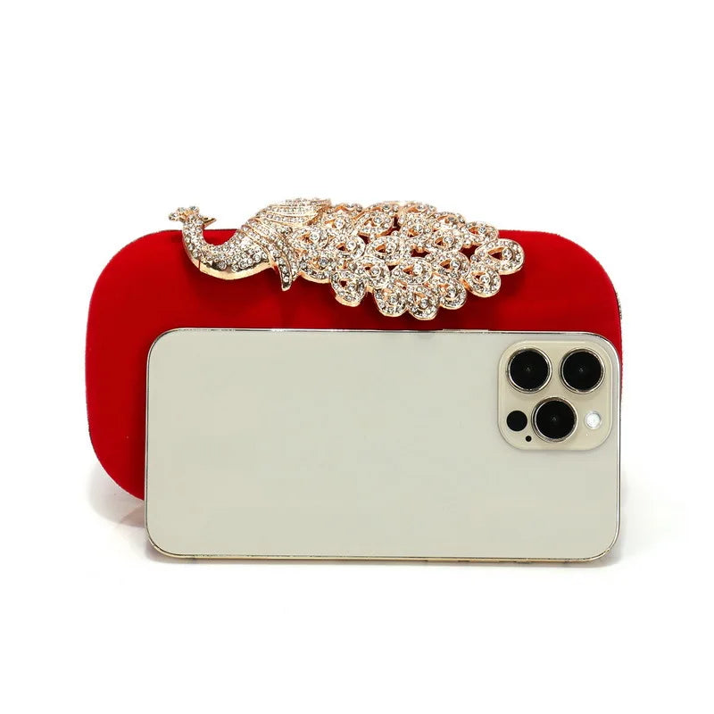 Retro preto saco de noite feminino elegante formal festa de casamento bolsas vintage veludo embreagem com pavão cristal vermelho bolsas