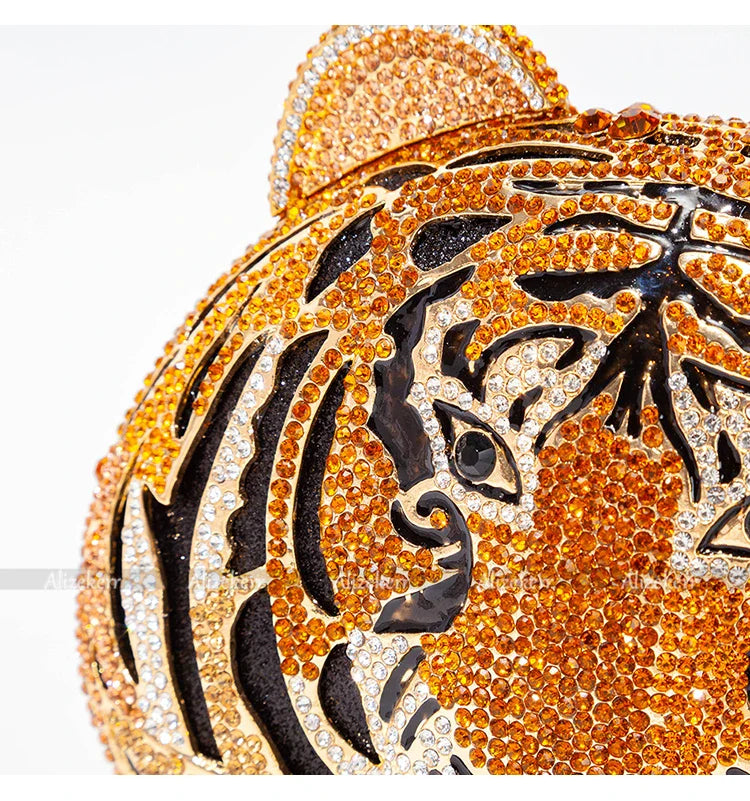 Três-d cabeça de tigre cristal noite sacos de embreagem para festa de casamento metal strass novidade bolsas e bolsas designer de luxo