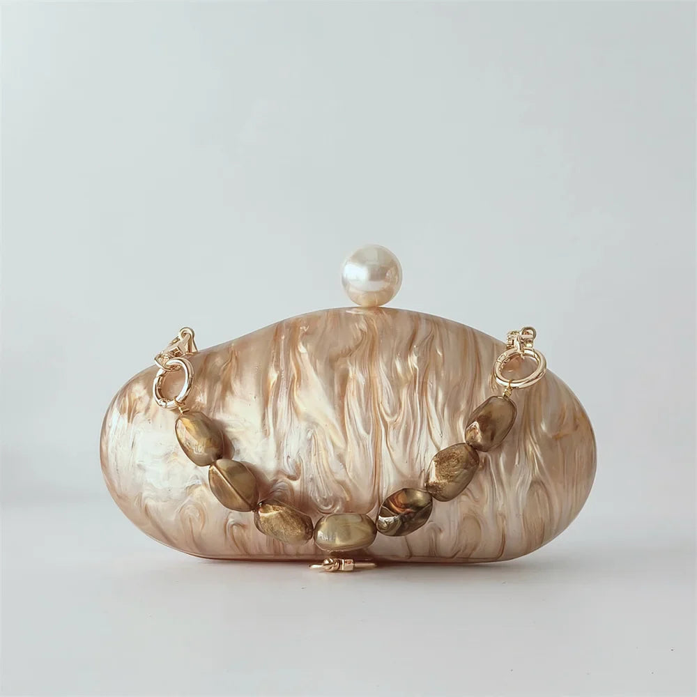 Feminino frisado pérola marrom acrílico caixa sacos de noite das mulheres mini crossbody bolsa festa nupcial verão praia bolsa embreagem carteira sacos