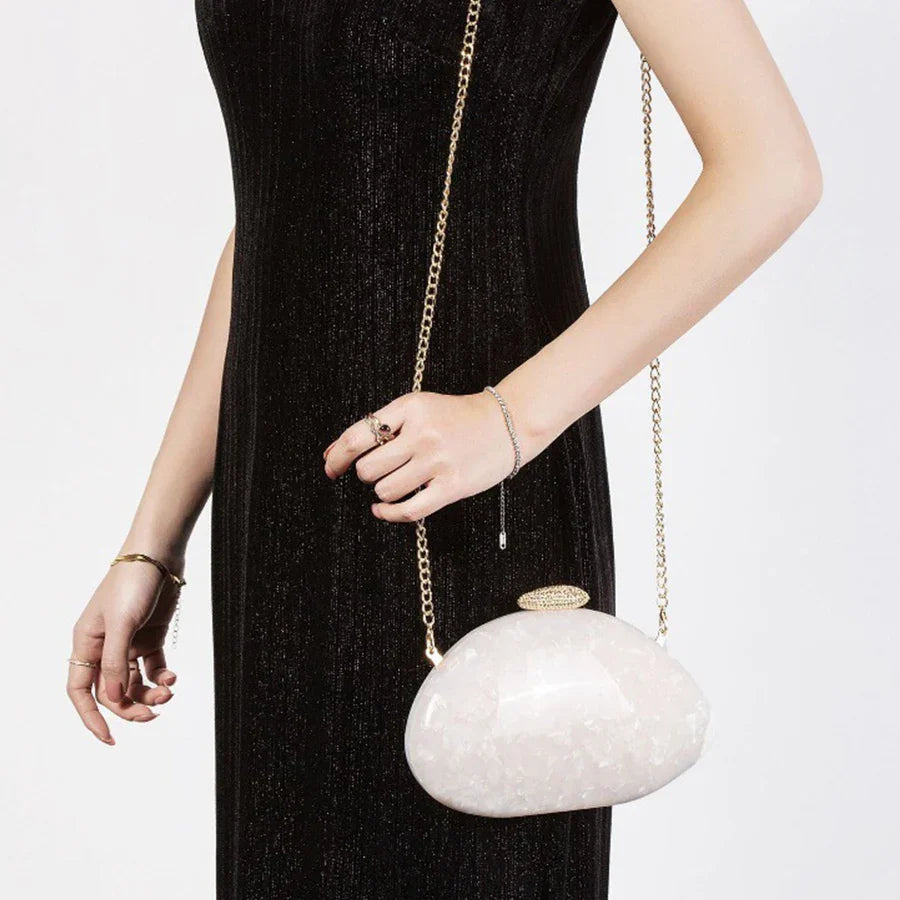 Moda feminina glamourosa elegante novidade em forma de concha bolsa de embreagem acrílico longa corrente saco de noite festa jantar banquete bolsas
