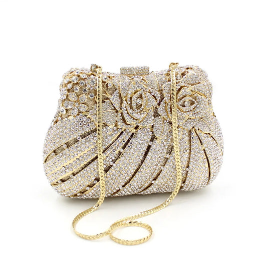 Floral Crystal Metal Nuptial Clutch