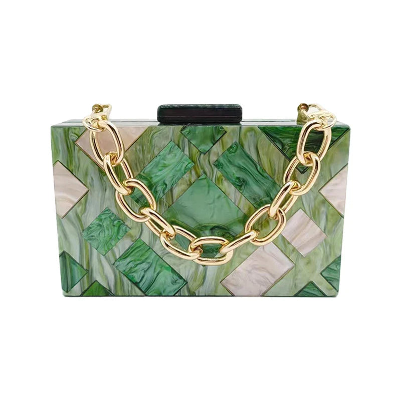 Moda acrílico bolsa de embreagem multicolorido xadrez retalhos saco de noite luxo corrente ombro crossbody sacos novidade carteira bolsas