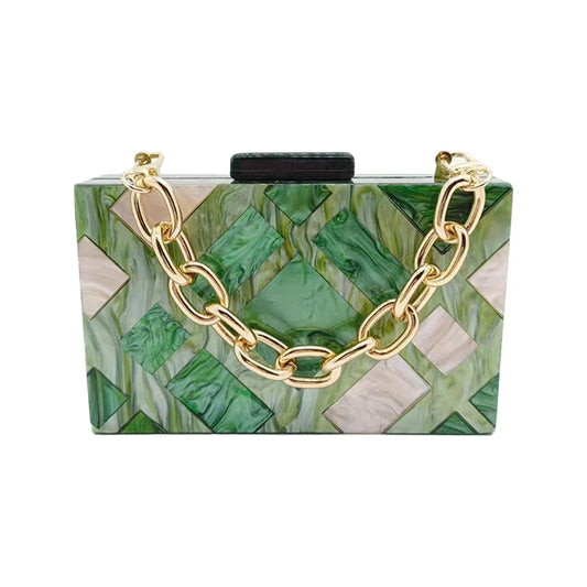 Moda acrílico bolsa de embreagem multicolorido xadrez retalhos saco de noite luxo corrente ombro crossbody sacos novidade carteira bolsas