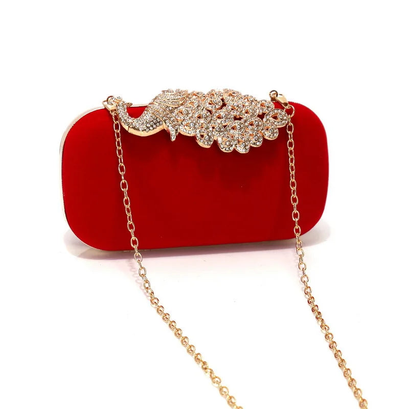 Retro preto saco de noite feminino elegante formal festa de casamento bolsas vintage veludo embreagem com pavão cristal vermelho bolsas