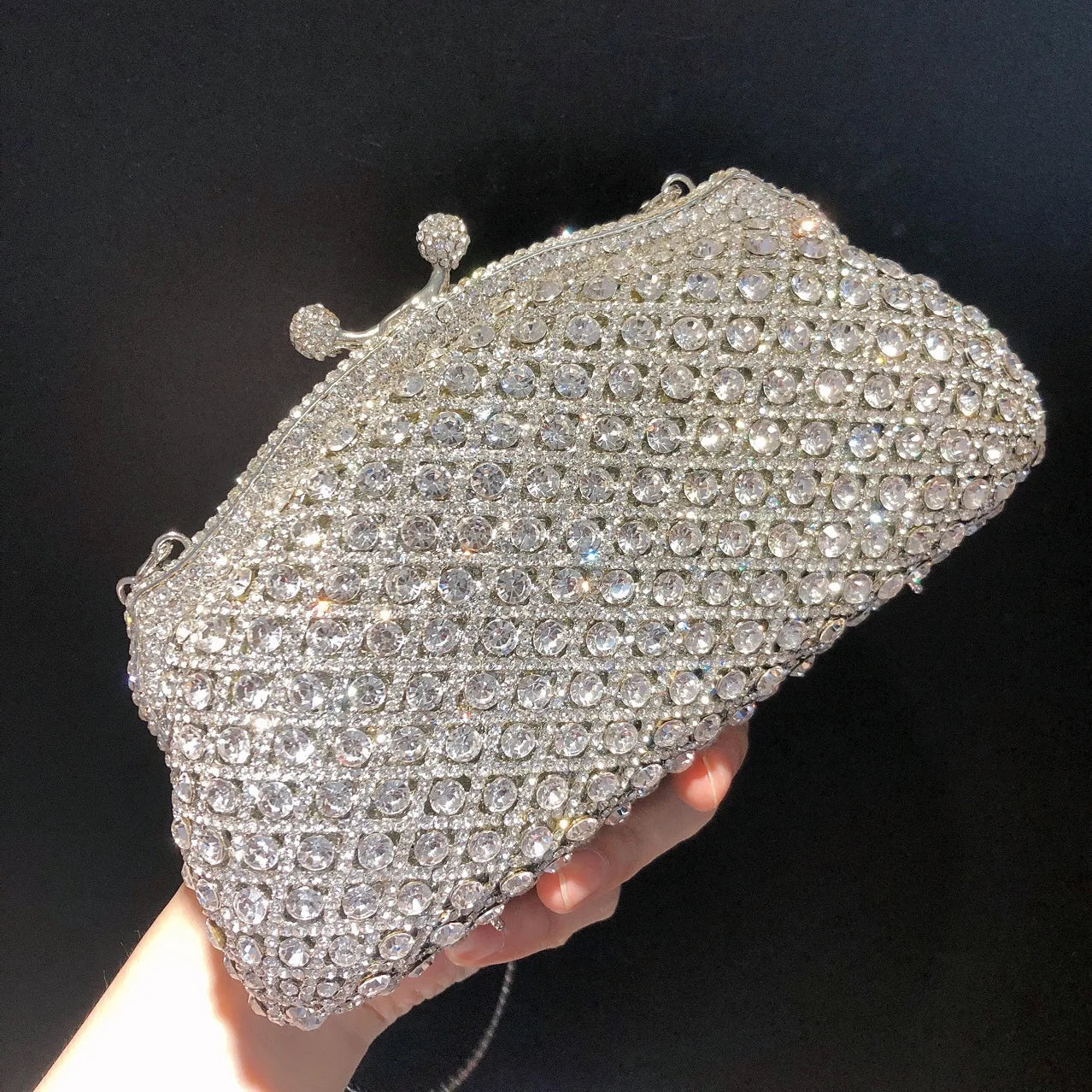 Embreagem formal de strass prateado para mulheres, bolsa elegante para banquete, festa de casamento, bolsa de cristal, bolsa nupcial luxuosa diamante
