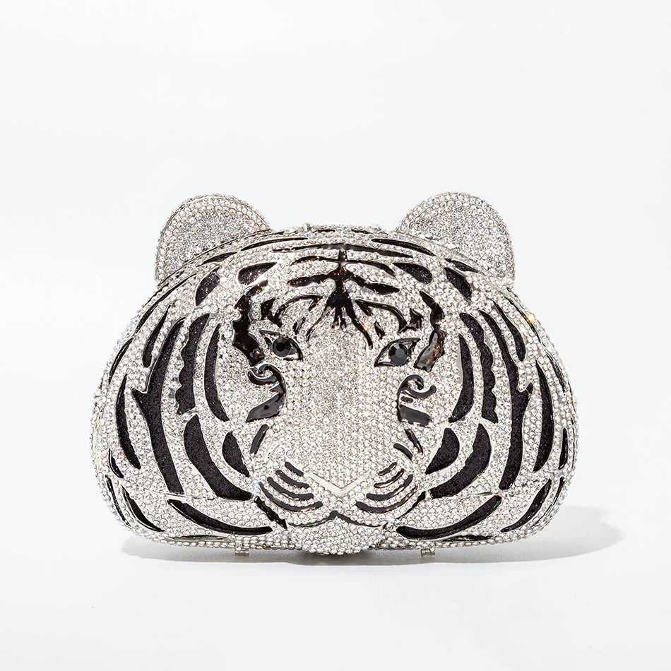 Três-d cabeça de tigre cristal noite sacos de embreagem para festa de casamento metal strass novidade bolsas e bolsas designer de luxo