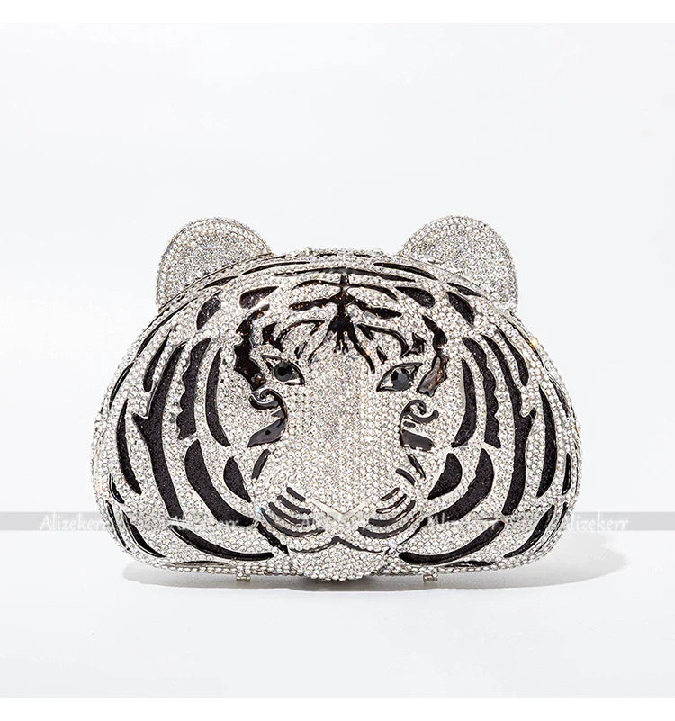 Três-d cabeça de tigre cristal noite sacos de embreagem para festa de casamento metal strass novidade bolsas e bolsas designer de luxo