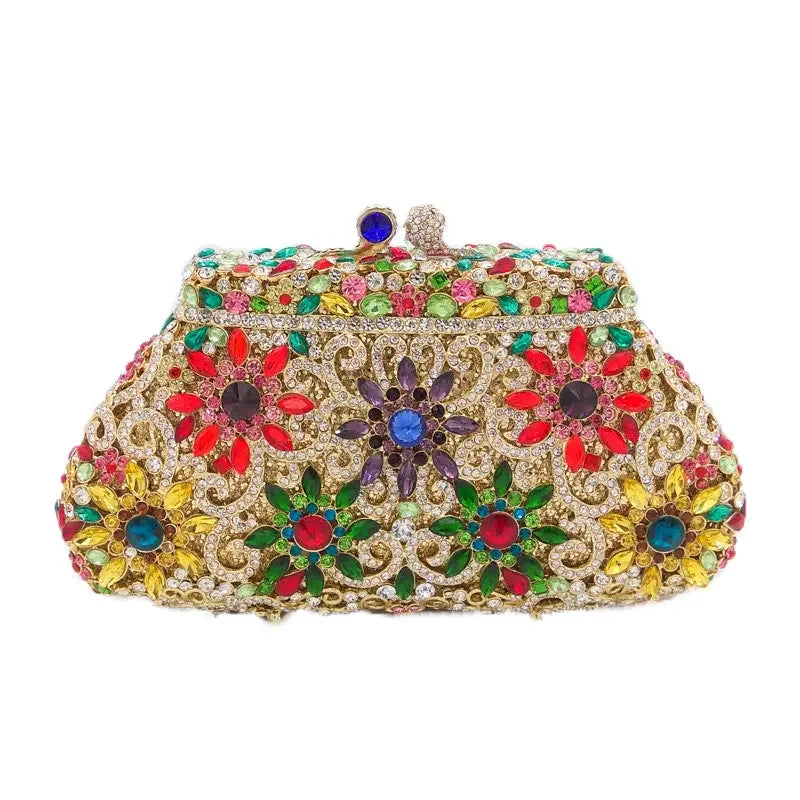 Flor coroa prata cristal embreagem para mulheres, bolsa de noite, saco de baile, embreagens nupciais, bolsa de casamento, boutique de fgg, em estoque