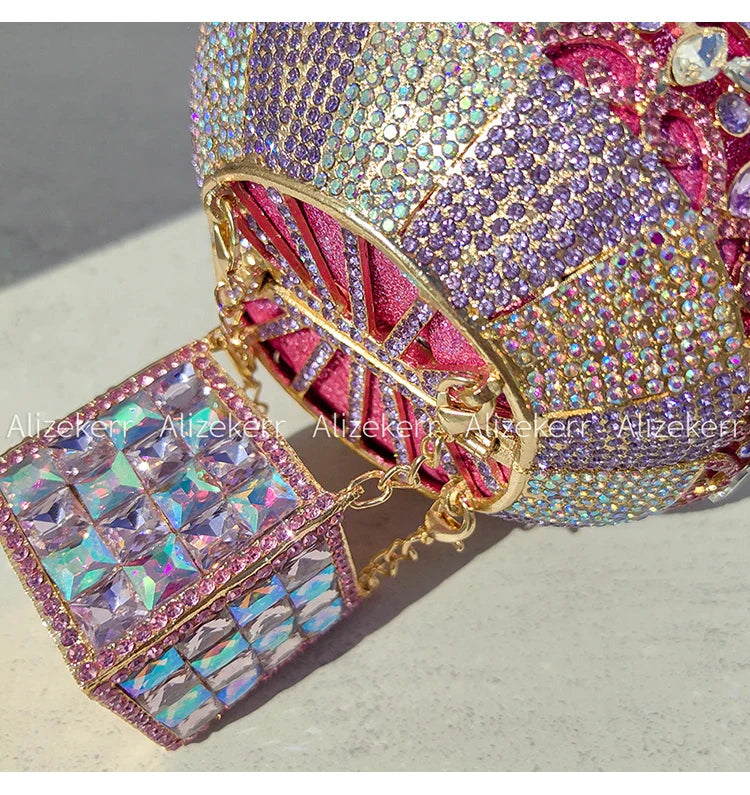 Alizekerr balão de ar quente em forma de cristal sacos de noite feminino luxo elegante único strass circular embreagem bolsas festa casamento