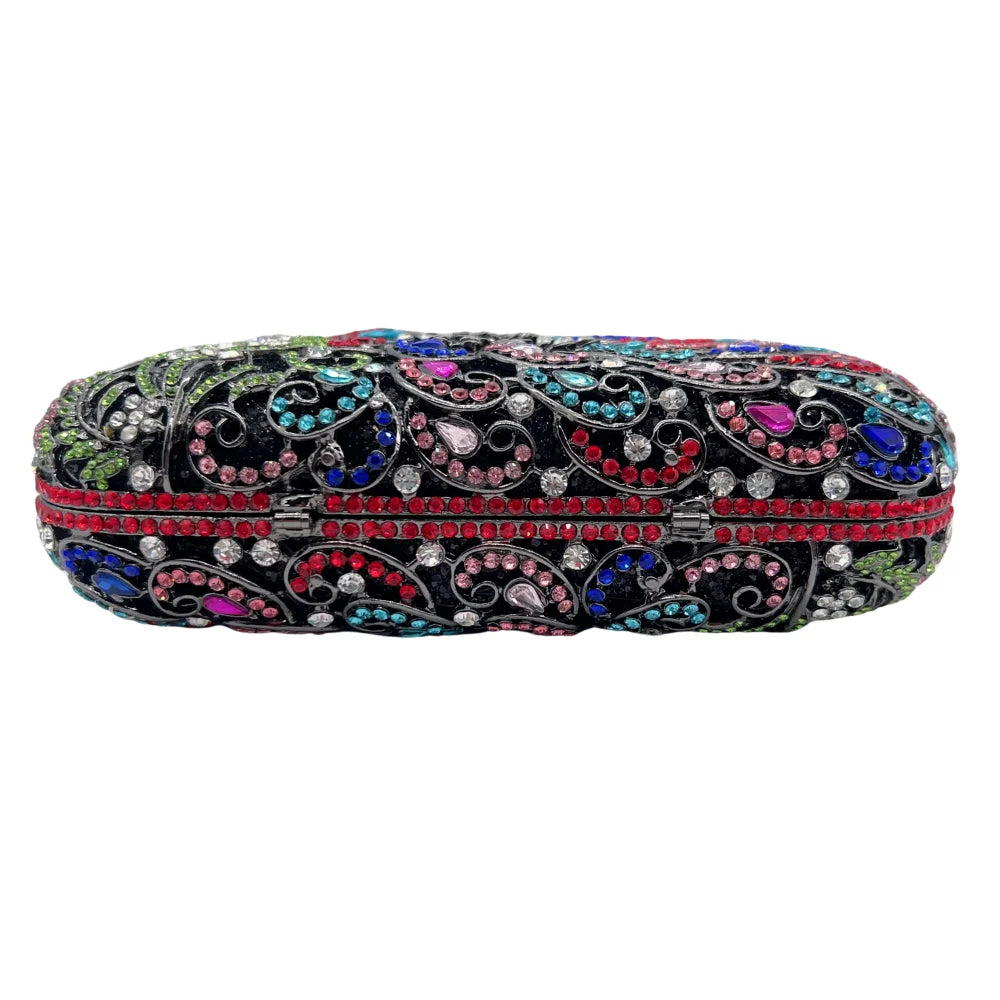 Venda quente de luxo phoenix flor totalmente diamante espumante grânulo cristal bolsa de noite de casamento feminino