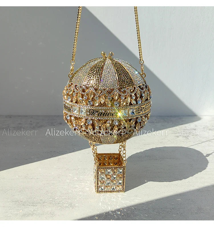 Alizekerr balão de ar quente em forma de cristal sacos de noite feminino luxo elegante único strass circular embreagem bolsas festa casamento