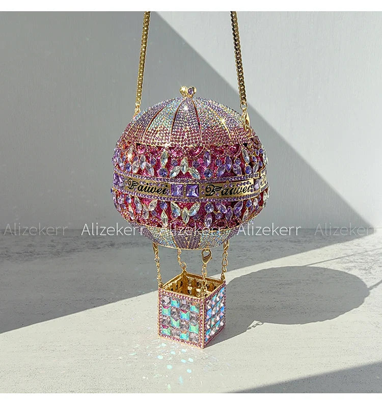 Alizekerr balão de ar quente em forma de cristal sacos de noite feminino luxo elegante único strass circular embreagem bolsas festa casamento