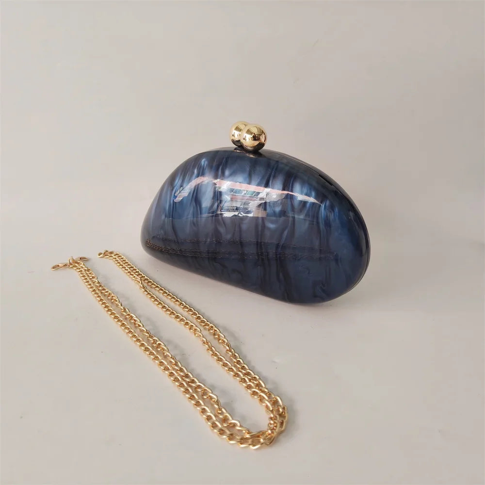 Pérola Azul Escuro Shell Acrílico Caixa Bolsa de Embreagem para Mulheres, Bolsa De Noite, Bolsa Crossbody, Cadeia De Ombro Bolsas, Festa De Casamento, Senhora