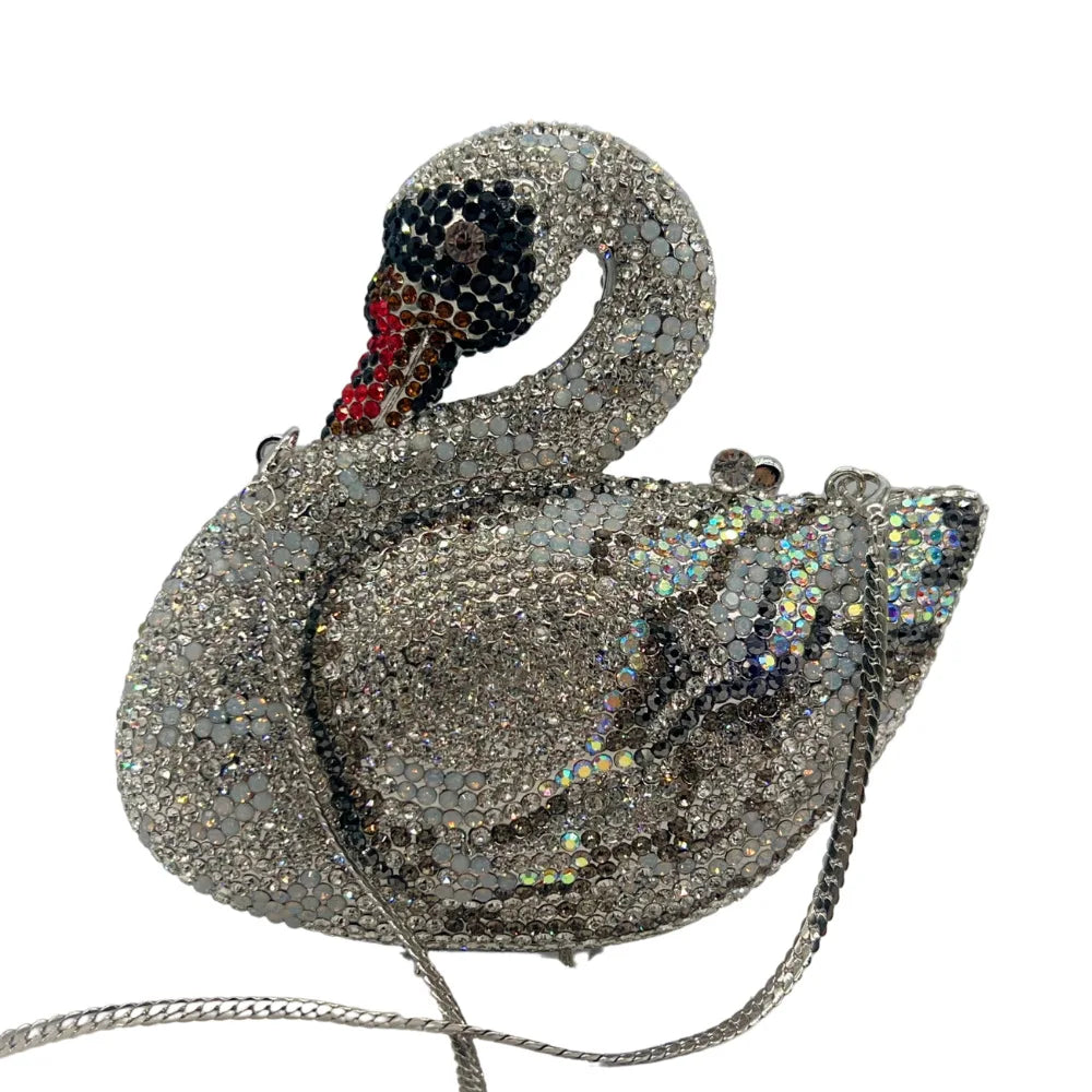 Sacos de noite de cristal em forma de cisne diamante espumante bolsas de embreagem strass bolsas de metal duro saco de festa de casamento