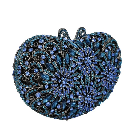 Boutique de fgg azul marinho forma de coração feminino flor embreagem sacos de noite festa de casamento nupcial bolsas de cristal strass bolsas