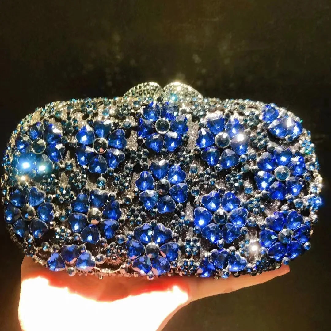 Embreagem de pedra clara branca e prateada para mulheres, bolsas de cristal, festa de casamento, bolsas de baile, embreagem nupcial de diamante