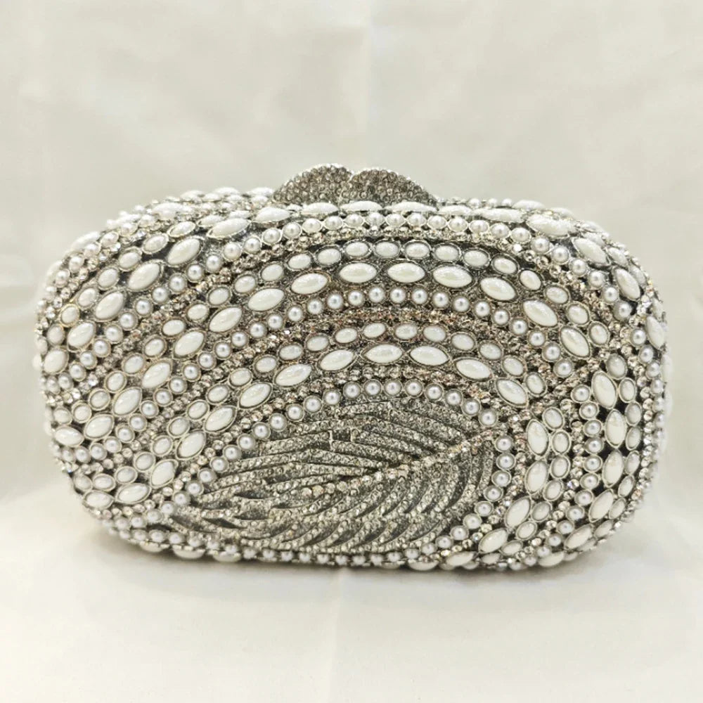 Pérola diamante noite embreagens formal casamento folhas bolsas diamante bolsas femininas de metal duro senhora bolsas jantar nupcial embreagem