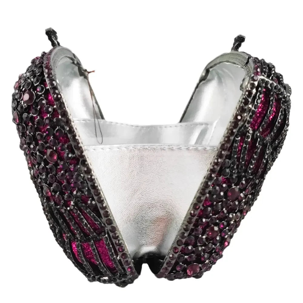 Boutique de fgg roxo cristal noite sacos embreagem feminino formal festa folha strass bolsas nupcial casamento minaudiere bolsa