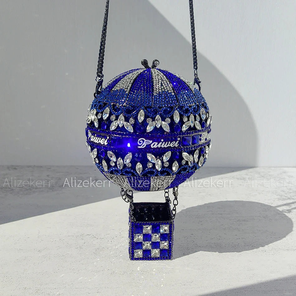 Alizekerr balão de ar quente em forma de cristal sacos de noite feminino luxo elegante único strass circular embreagem bolsas festa casamento