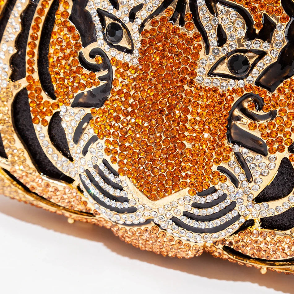 Três-d cabeça de tigre cristal noite sacos de embreagem para festa de casamento metal strass novidade bolsas e bolsas designer de luxo