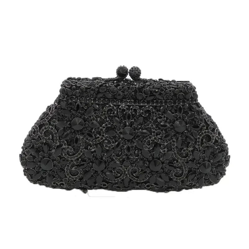 Flor coroa prata cristal embreagem para mulheres, bolsa de noite, saco de baile, embreagens nupciais, bolsa de casamento, boutique de fgg, em estoque