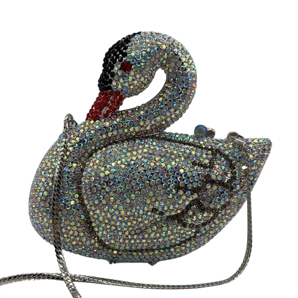 Sacos de noite de cristal em forma de cisne diamante espumante bolsas de embreagem strass bolsas de metal duro saco de festa de casamento