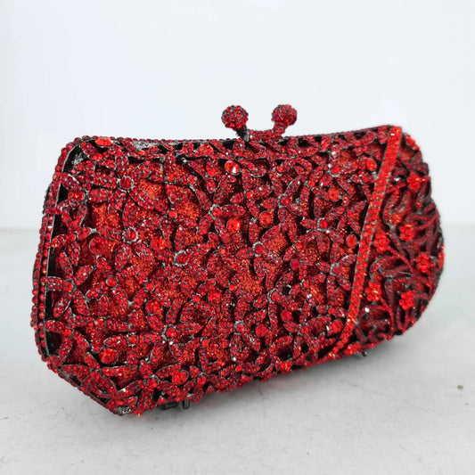 Boutique de fgg elegante flor vermelha sacos de noite e embreagens para festa de casamento feminino strass bolsas nupcial floral bolsa