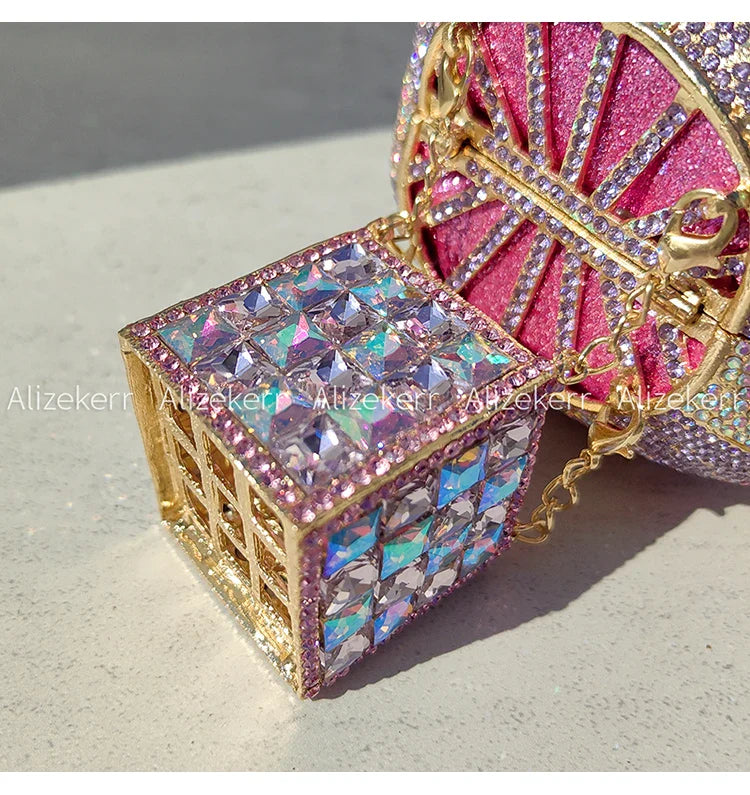 Alizekerr balão de ar quente em forma de cristal sacos de noite feminino luxo elegante único strass circular embreagem bolsas festa casamento