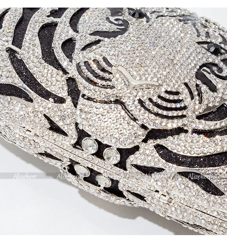 Três-d cabeça de tigre cristal noite sacos de embreagem para festa de casamento metal strass novidade bolsas e bolsas designer de luxo