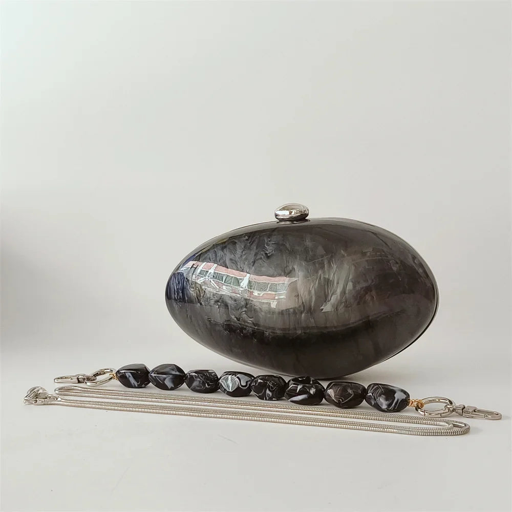 Pérola de mármore preto feminino glamouroso elegante novidade concha embreagem acrílico longa corrente cobra saco noite festa mini saco feminino