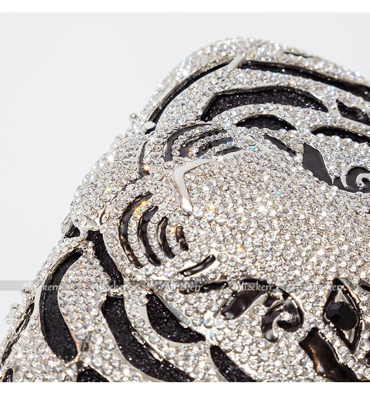 Três-d cabeça de tigre cristal noite sacos de embreagem para festa de casamento metal strass novidade bolsas e bolsas designer de luxo