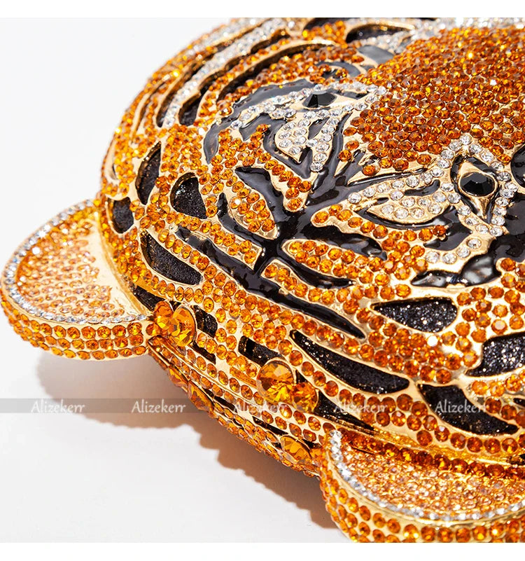 Três-d cabeça de tigre cristal noite sacos de embreagem para festa de casamento metal strass novidade bolsas e bolsas designer de luxo