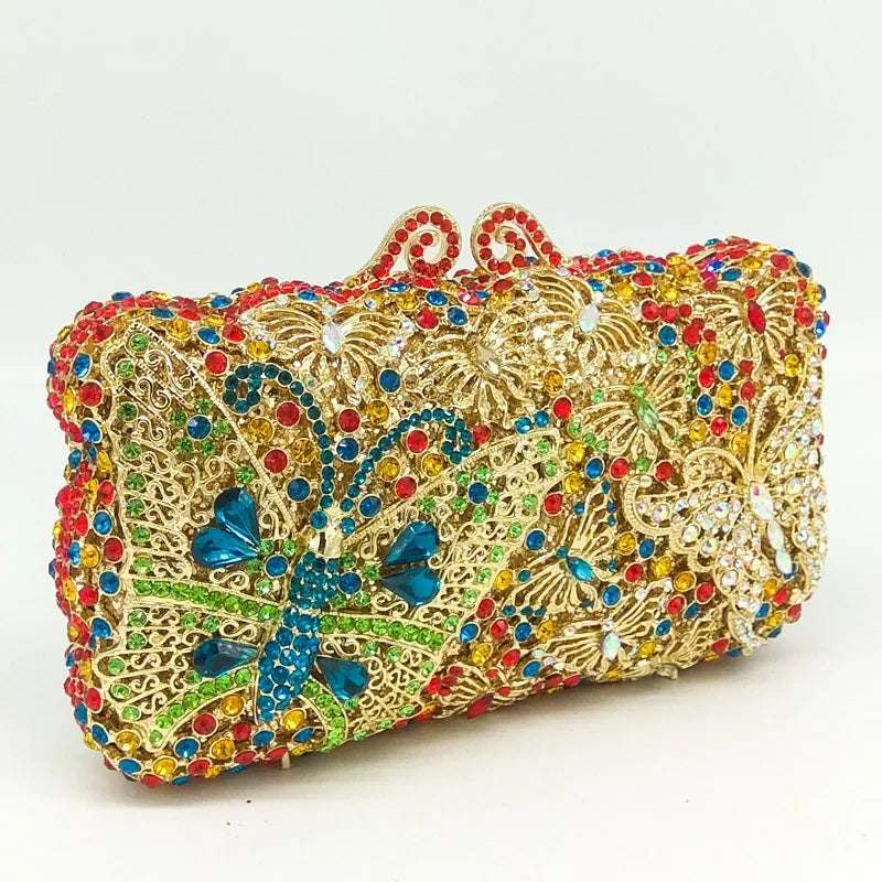 Boutique de fgg borboletas embreagem feminina noite minaudiere sacos bolsas de casamento bolsas de noiva senhoras festa saco de embreagem de cristal