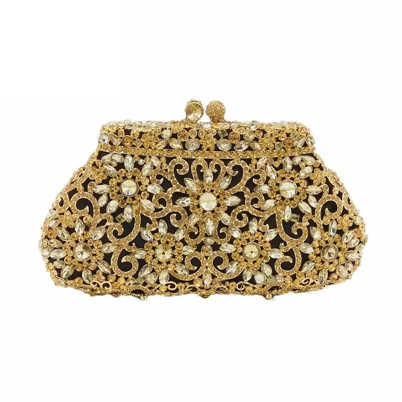 Flor coroa prata cristal embreagem para mulheres, bolsa de noite, saco de baile, embreagens nupciais, bolsa de casamento, boutique de fgg, em estoque