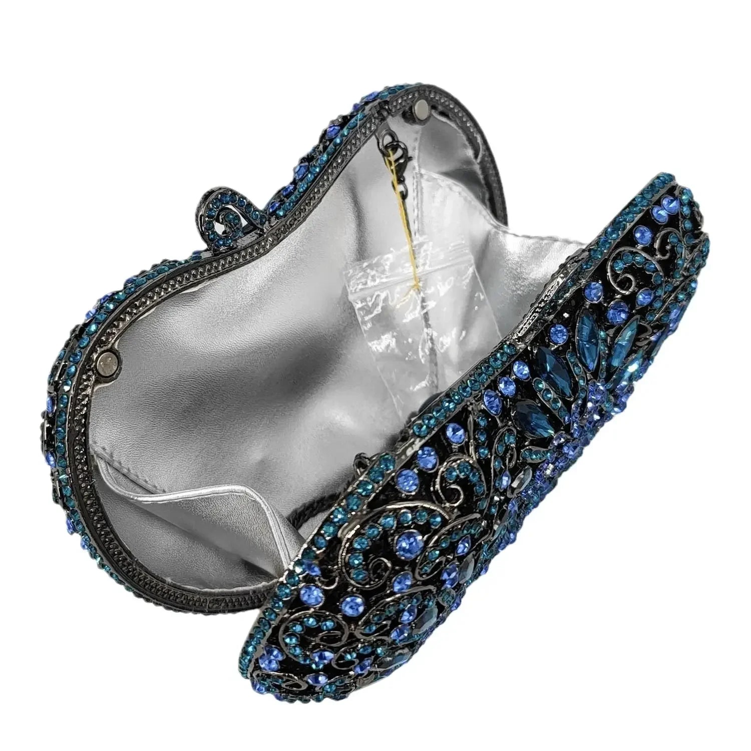 Boutique de fgg azul marinho forma de coração feminino flor embreagem sacos de noite festa de casamento nupcial bolsas de cristal strass bolsas