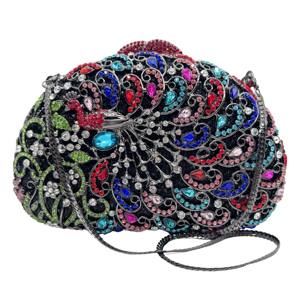 Venda quente de luxo phoenix flor totalmente diamante espumante grânulo cristal bolsa de noite de casamento feminino