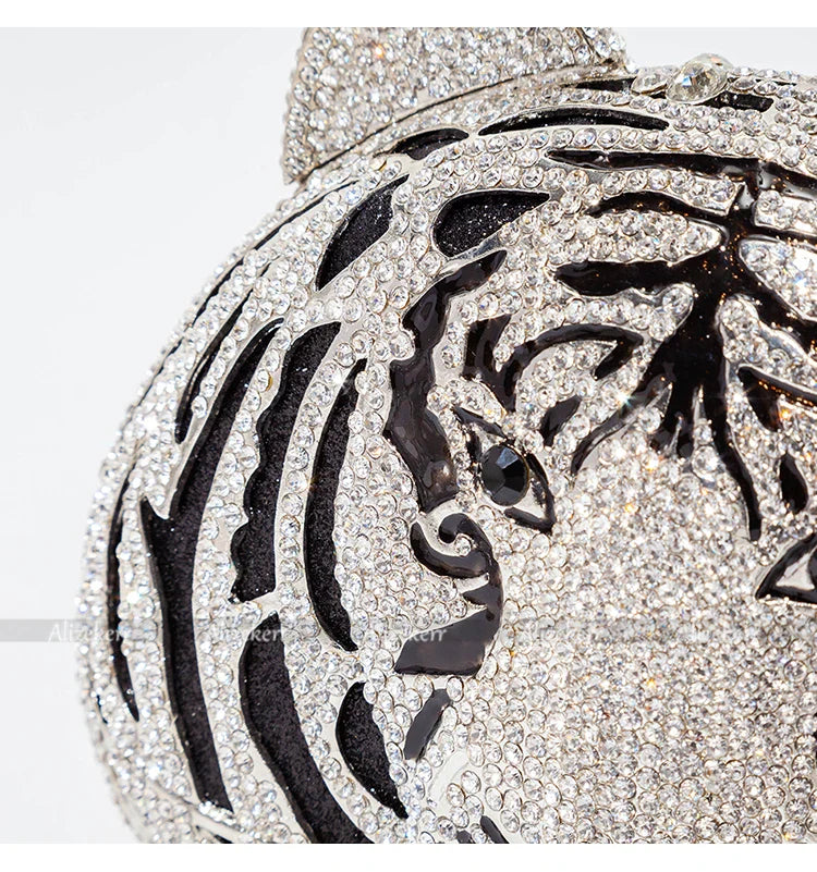 Três-d cabeça de tigre cristal noite sacos de embreagem para festa de casamento metal strass novidade bolsas e bolsas designer de luxo